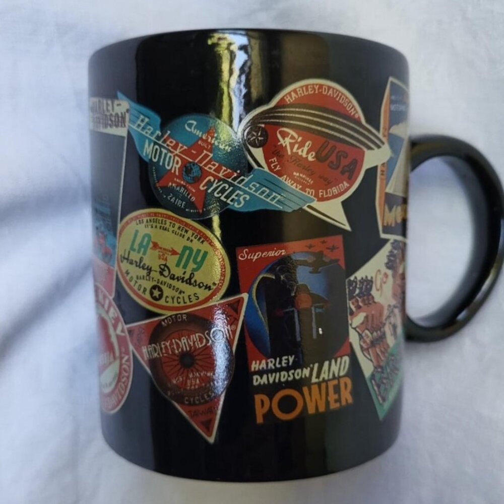 Harley-Davidson mug with travel decals
